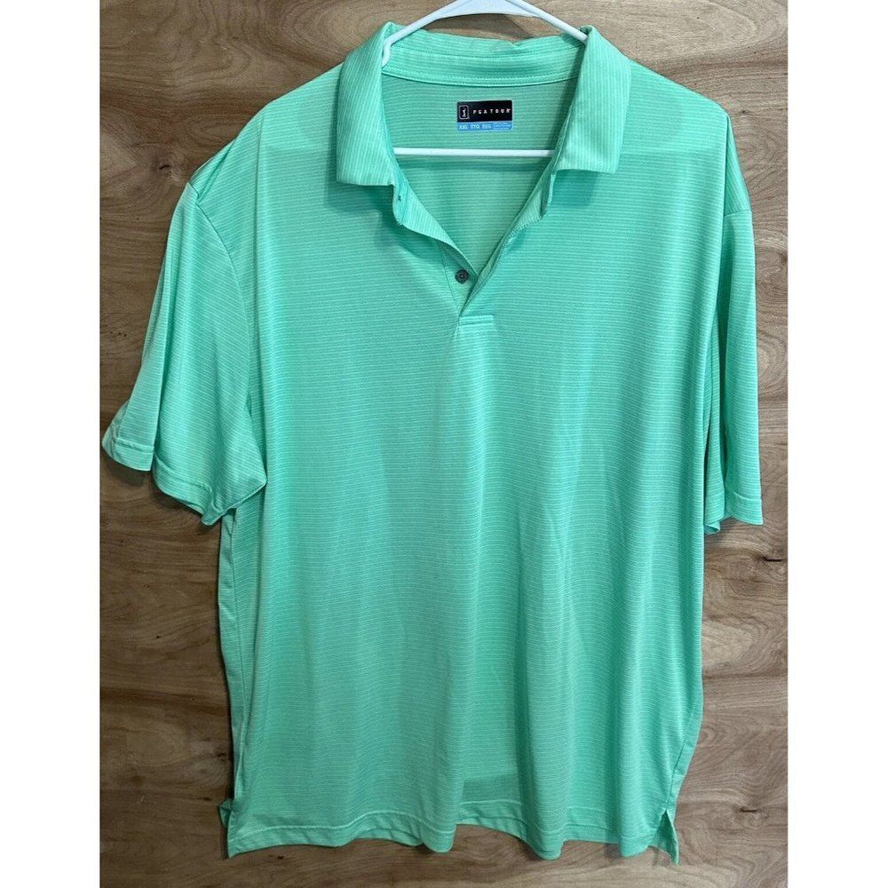 PGA Tour Pro Series Mens XXL green Stripe Golf Polo Shirt Short Sleeve Stretch